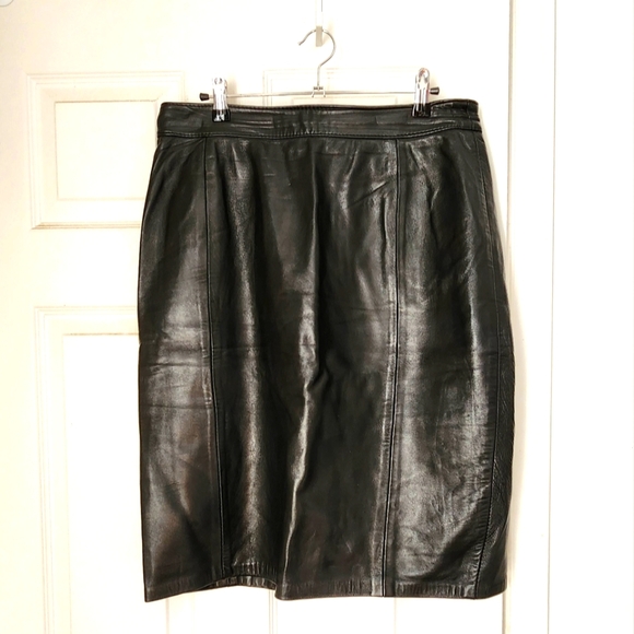Vintage 80s high waist leather midi skirt - Picture 1 of 7